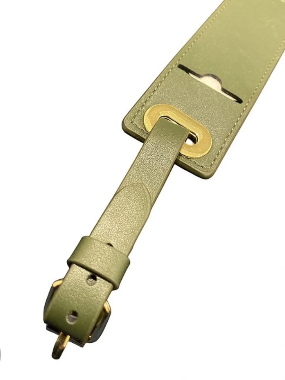 Tauck Olive Green Leather Luggage Tag with Gold Hardware